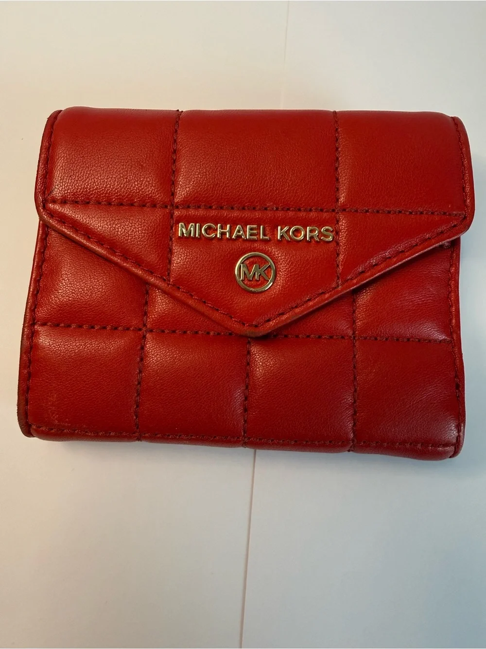 Michael Kors Red Quilted Leather Trifold Wallet Gold Hardware